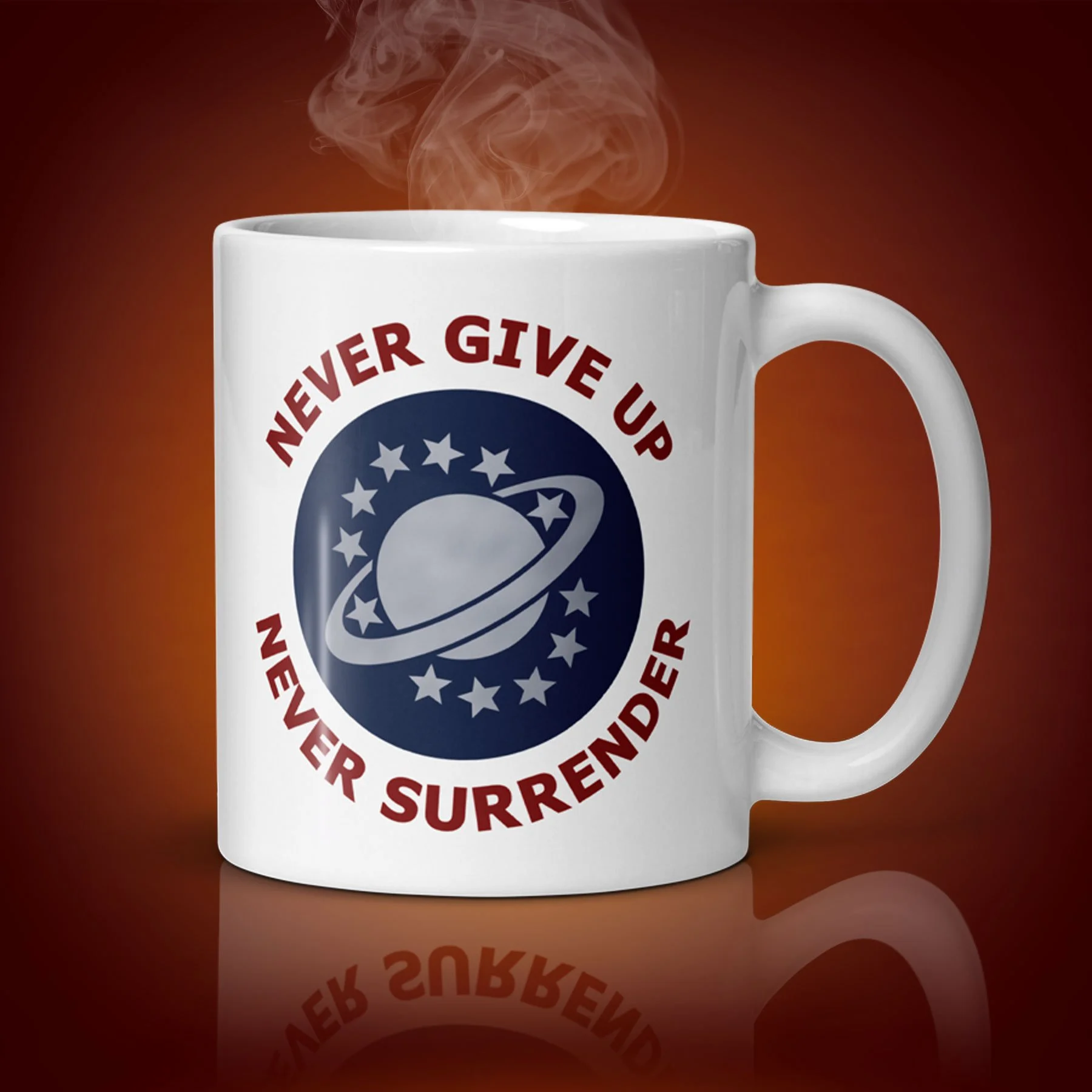 An 11-oz NSEA Mug displays the left side. The artwork on our mug is inspired by the movie "Galaxy Quest". It is available for $21.99 with free shipping.