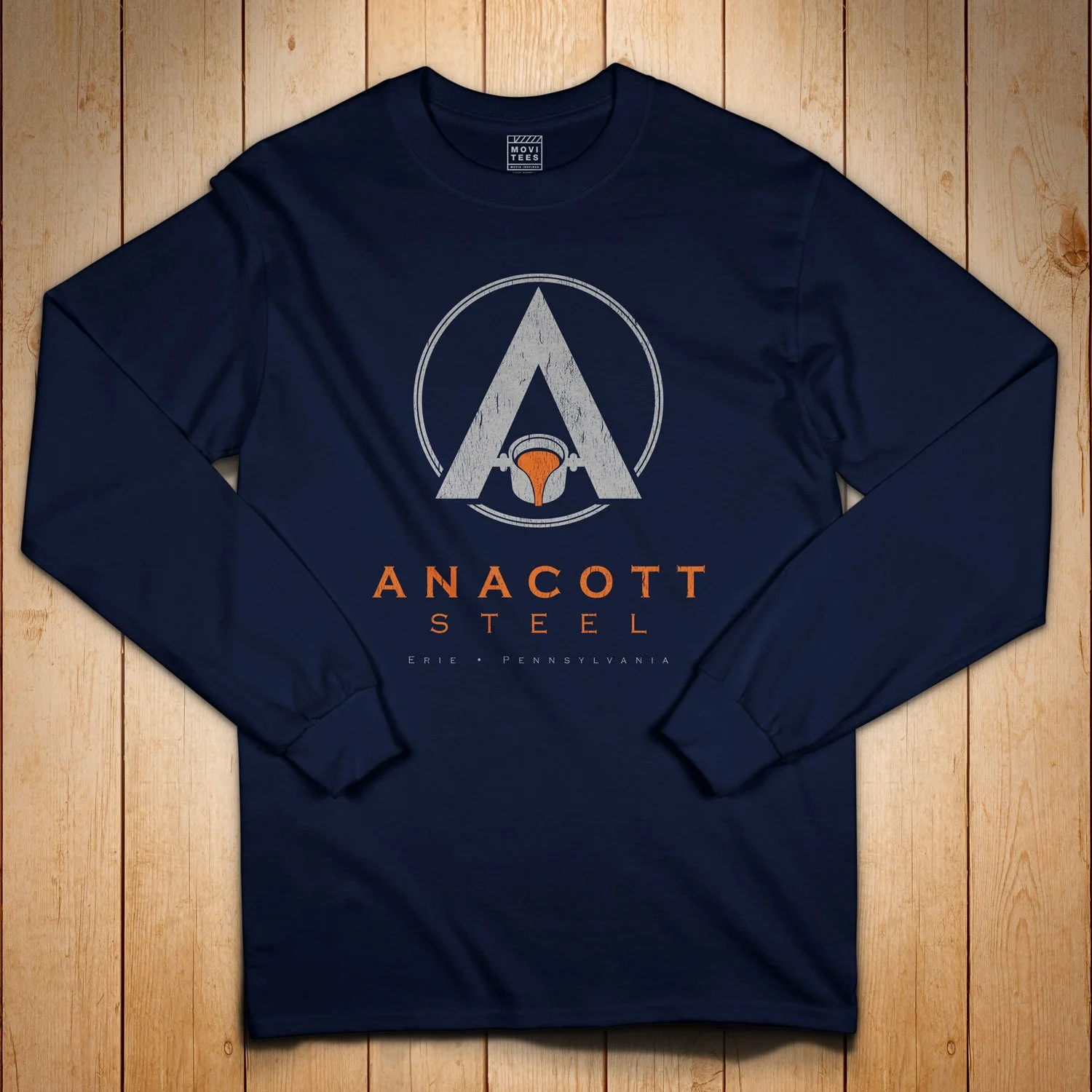 Anacott Steel Long Sleeve T-shirt in Navy Blue. Get your "Wall Street"-inspired shirt in sizes S to 5XL, starting at just $27.99 with free shipping.