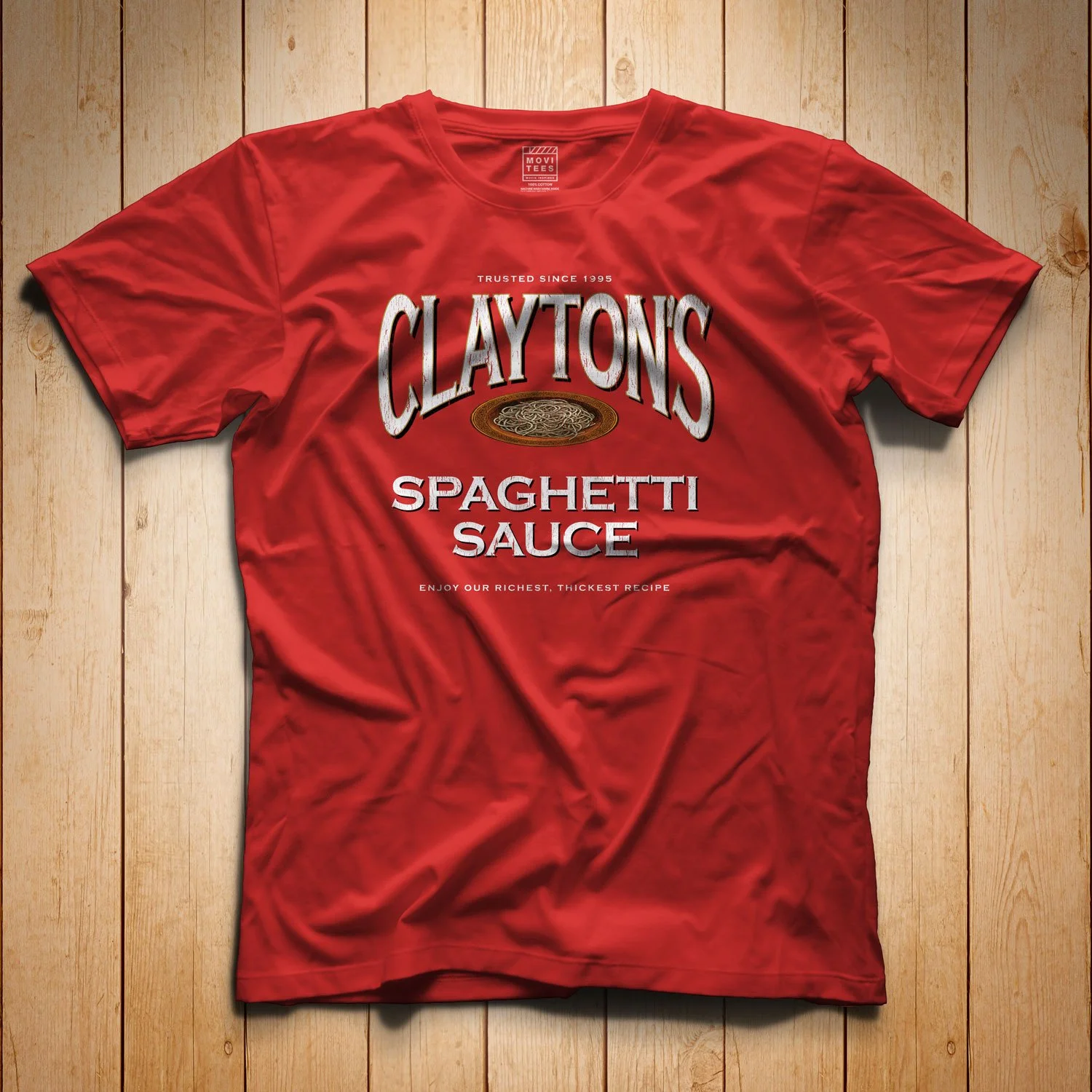 Clayton's Spaghetti Sauce T-shirt in Red. Get your "Se7en"-inspired shirt in sizes S to 5XL, starting at just $21.49 with free shipping.