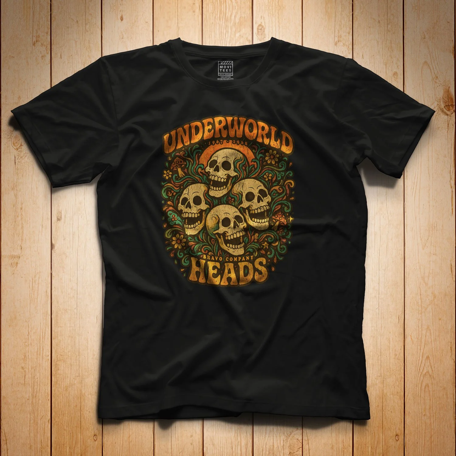 Underworld Heads T-Shirt in Black. Get your Platoon movie-inspired shirt, available in sizes S to 5XL, starting at just $21.49 with free shipping.