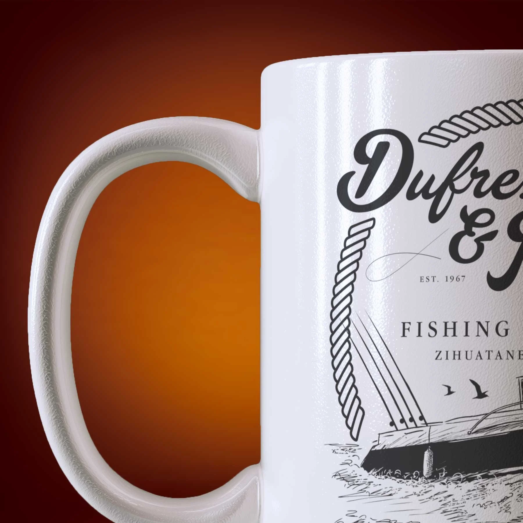 Close-up of an 11-oz Dufresne & Redding mug.