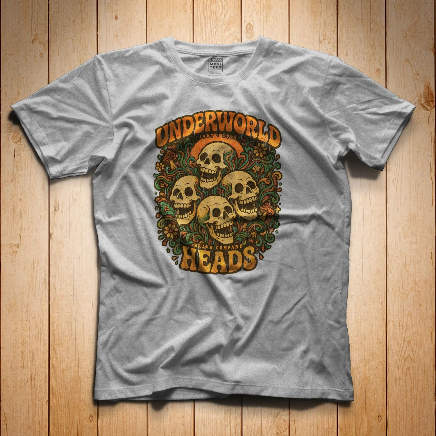 Underworld Heads T-Shirt in Sport Grey. Get your Platoon movie-inspired shirt, available in sizes S to 5XL, starting at just $21.49 with free shipping.