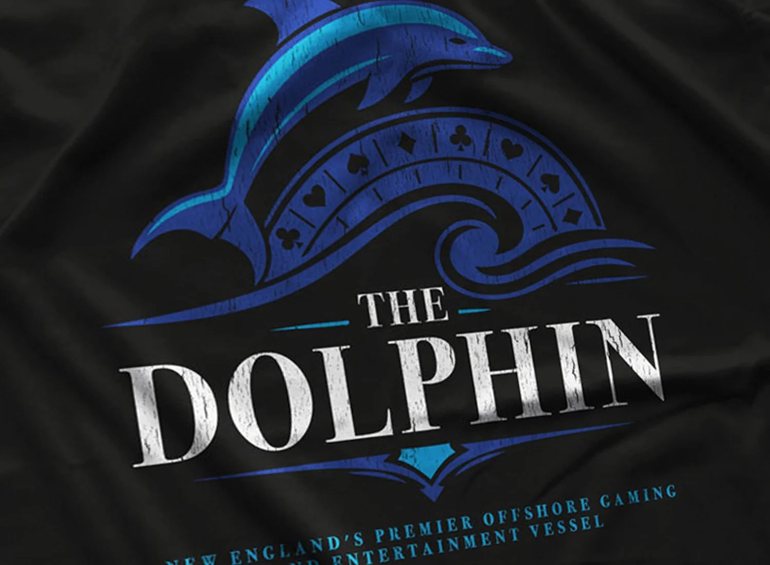 Close-up of a The Dolphin T-shirt in Black. Get your "Blown Away"-inspired shirt in sizes S to 5XL, starting at just $21.49 with free shipping.