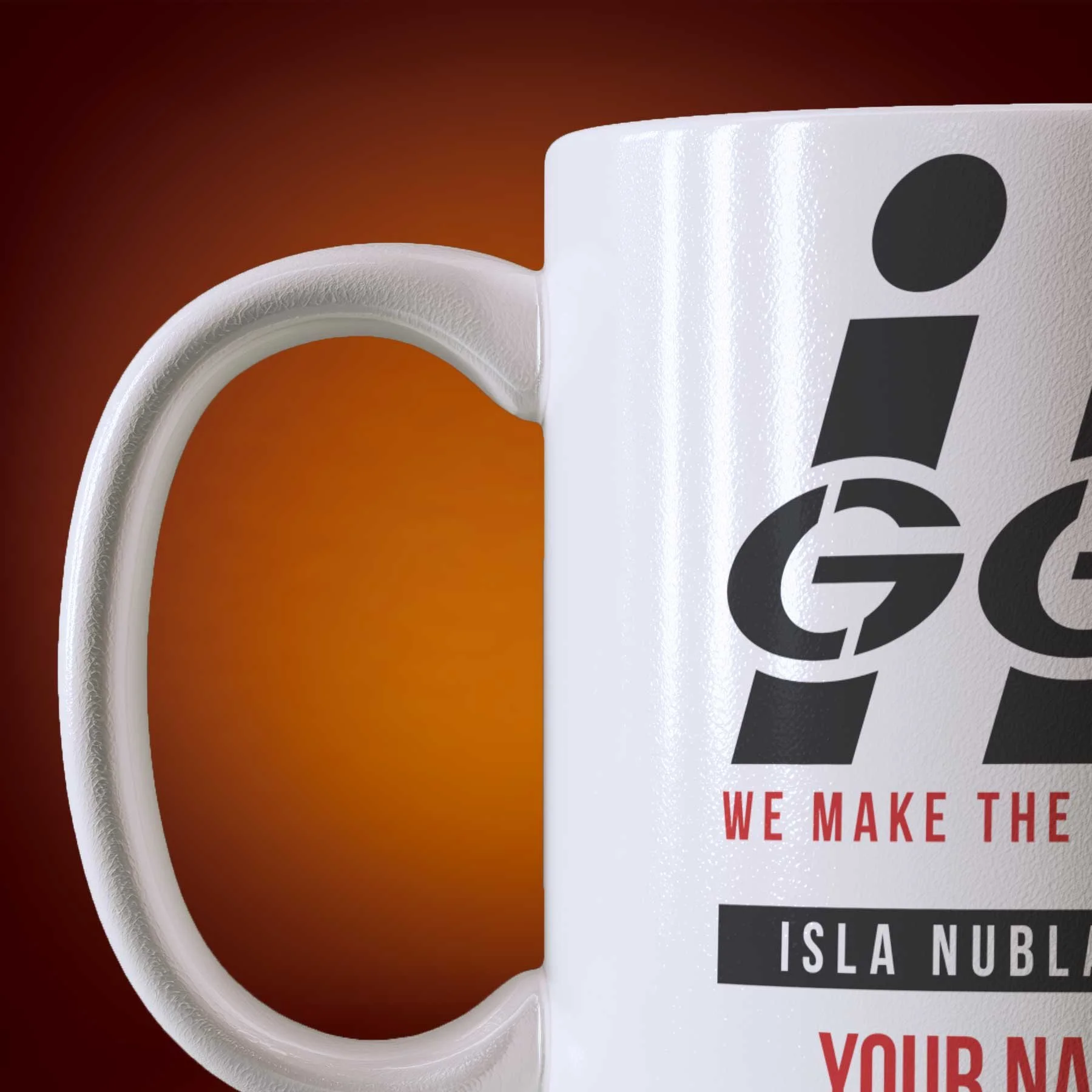 Close-up of an 11-oz personalized InGen mug.