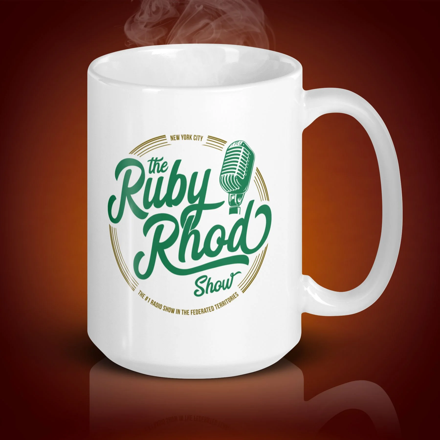 An 15-oz The Ruby Rhod Show Mug displays the left side. The artwork on our mug is inspired by the movie "The Fifth Element". It is available for $24.49 with free shipping.