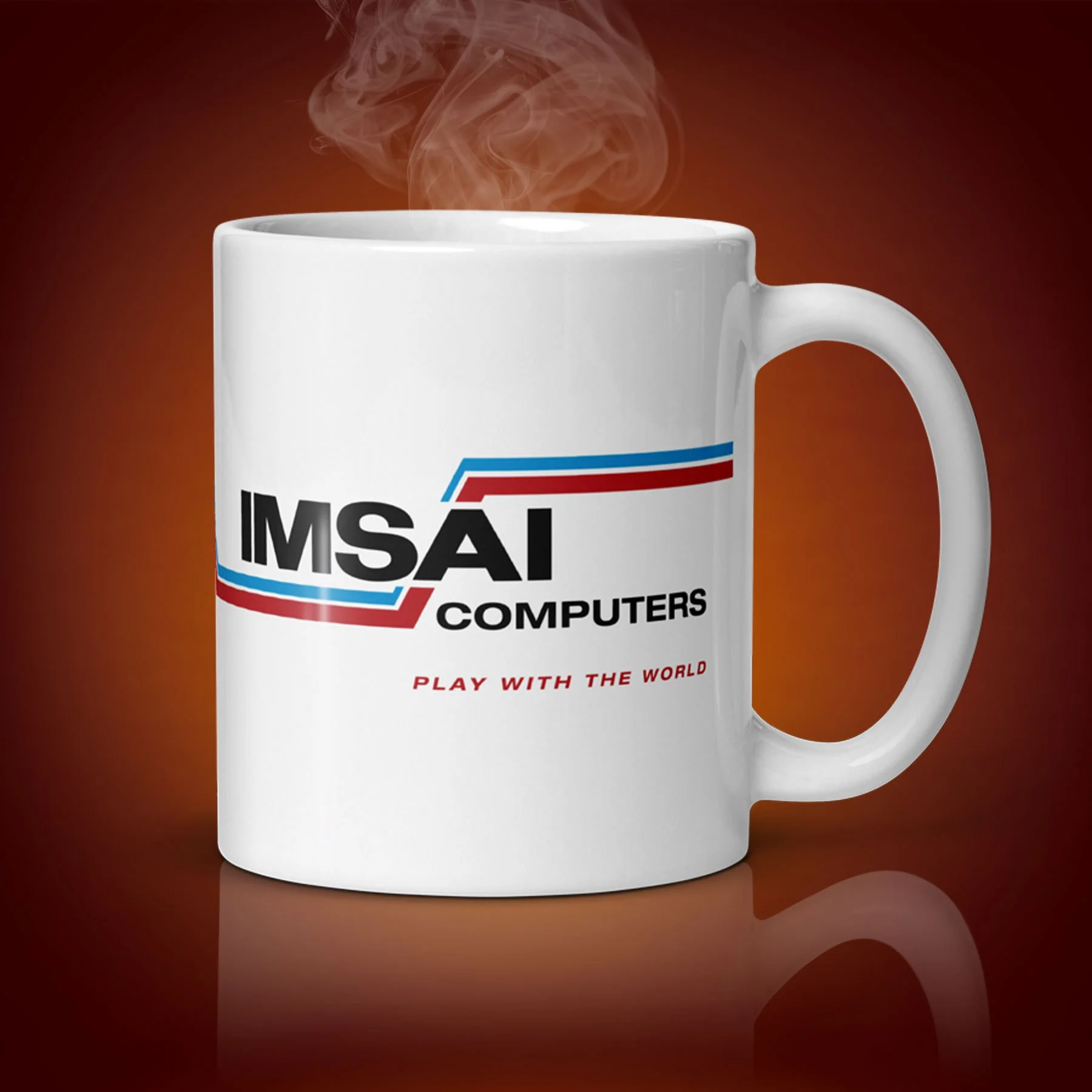 An 11-oz IMSAI Computers mug displays the left side. The artwork on our mug is inspired by the movie "WarGames". It is available for $21.99 with free shipping.