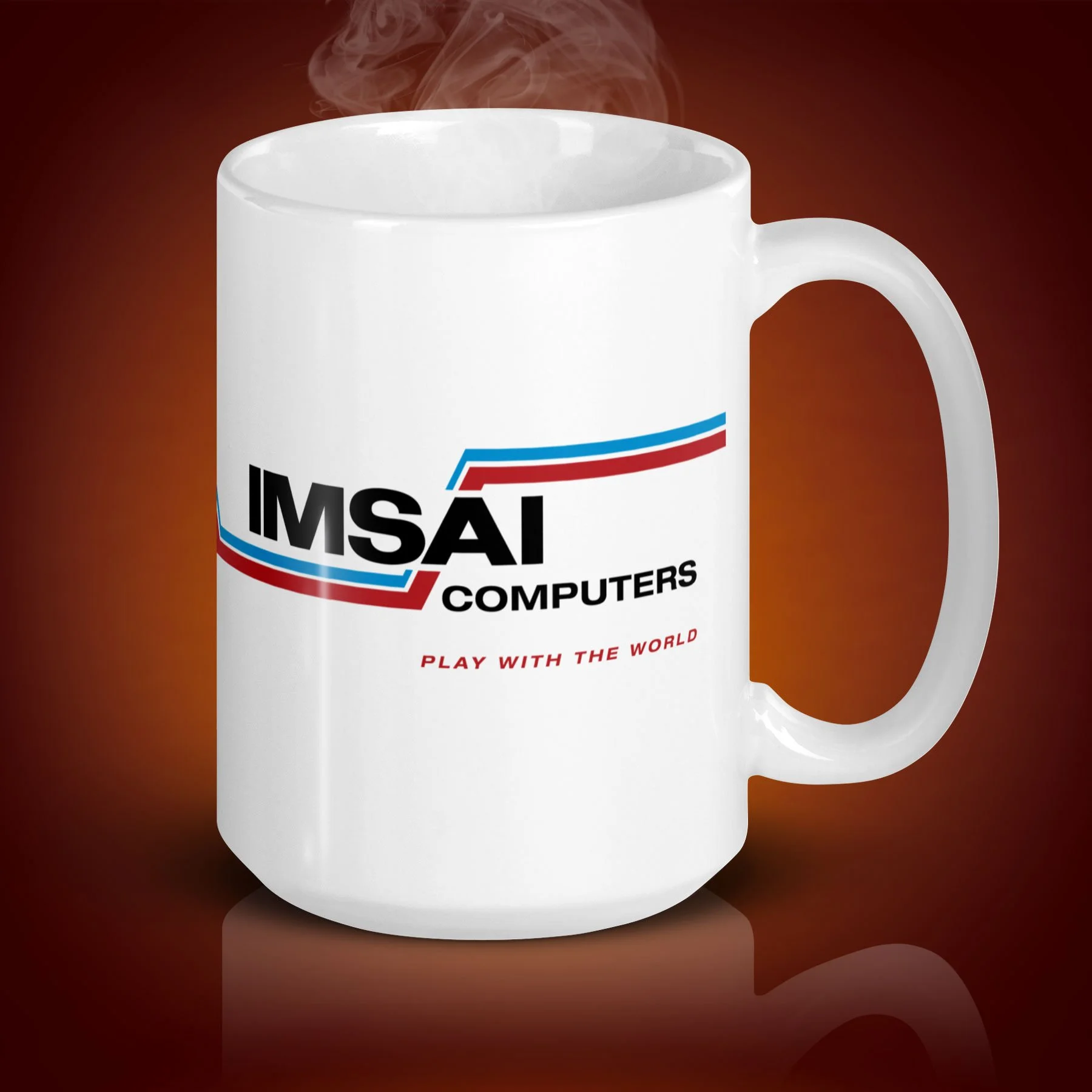 An 15-oz IMSAI Computers mug displays the left side. The artwork on our mug is inspired by the movie "WarGames". It is available for $21.99 with free shipping.