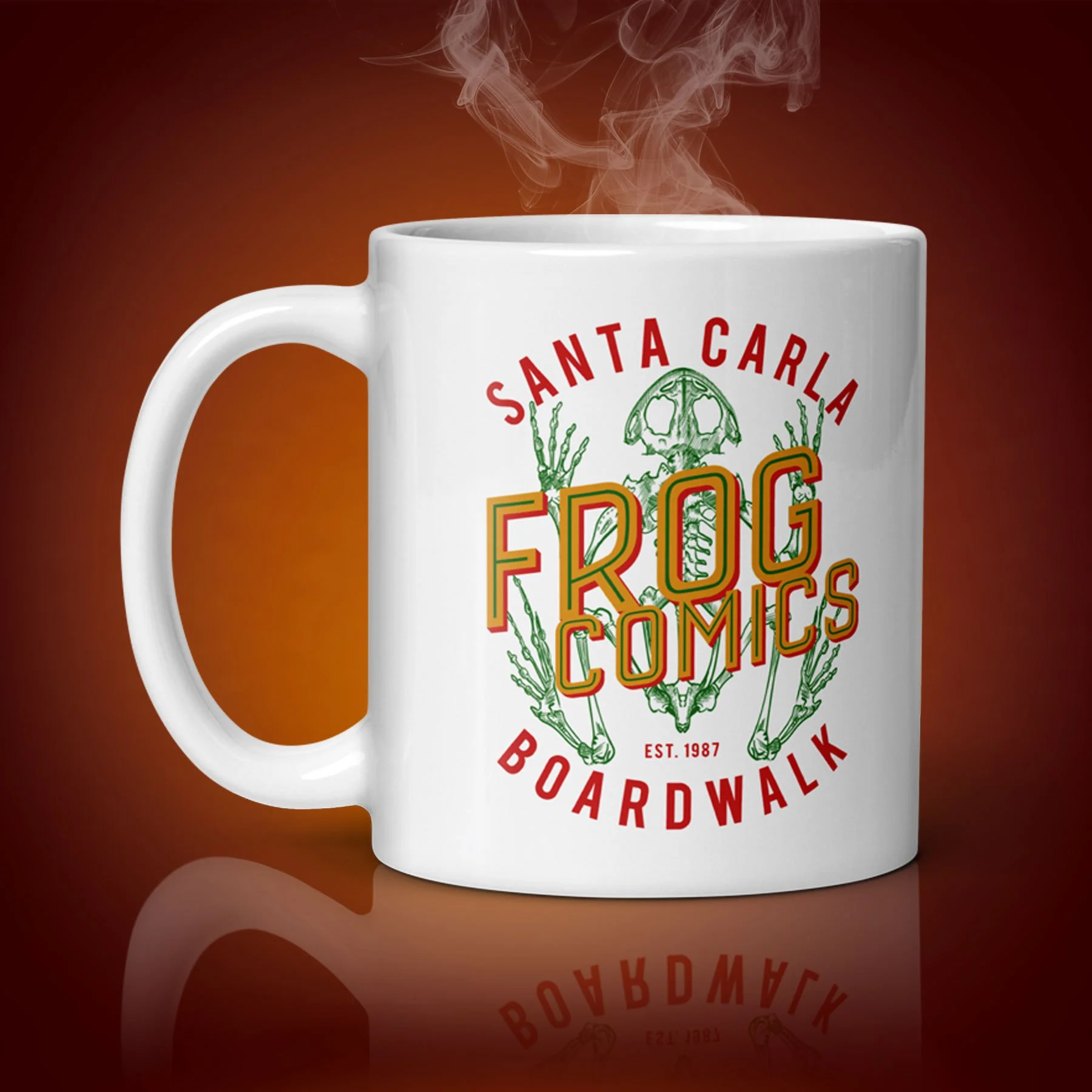 An 11-oz Frog Comics Mug displays the right side. The artwork on our mug is inspired by the movie "The Lost Boys". It is available for $21.99 with free shipping.