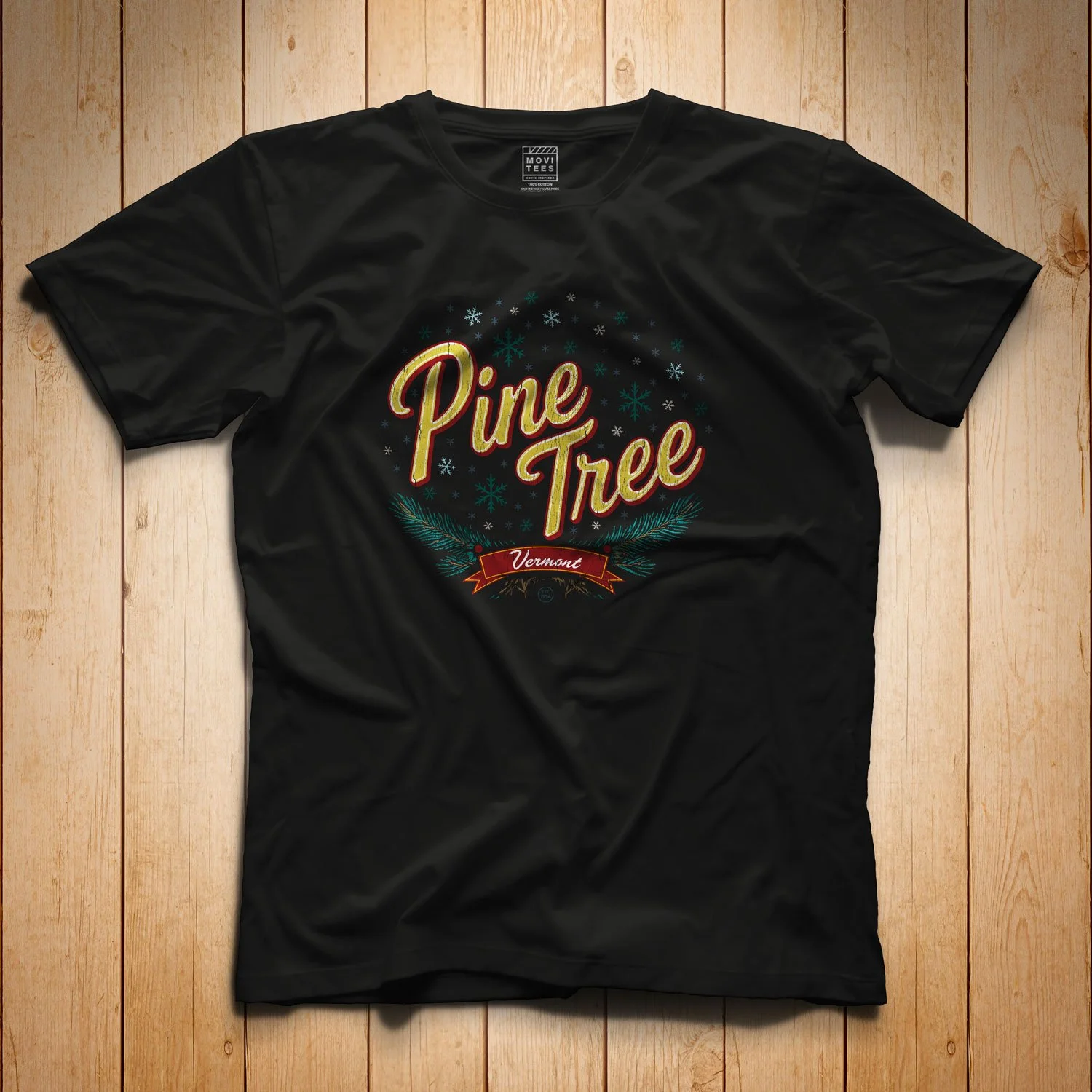 Pine Tree, Vermont T-Shirt in color Black, the movie White Christmas Inspired T-shirt in sizes S M L XL 2XL 3XL 4XL 5XL from $21.49