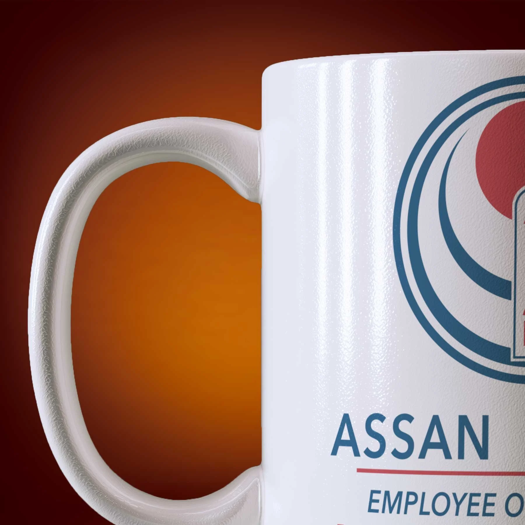 Close-up of an 11-oz personalized Assan Motors Mug.