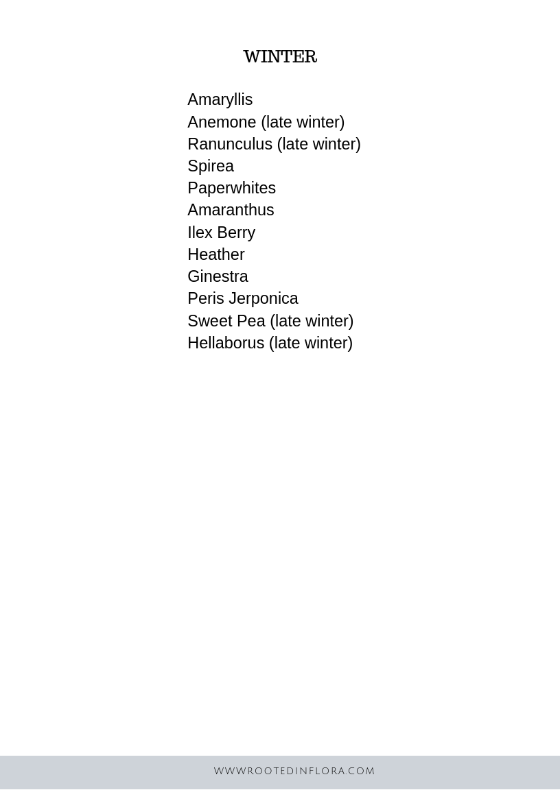 winter flower availability list