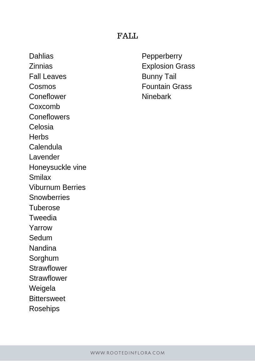 Fall flower availability list