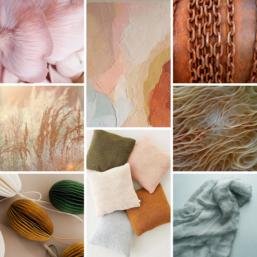 burnt orange, blush and dusty blue mood board