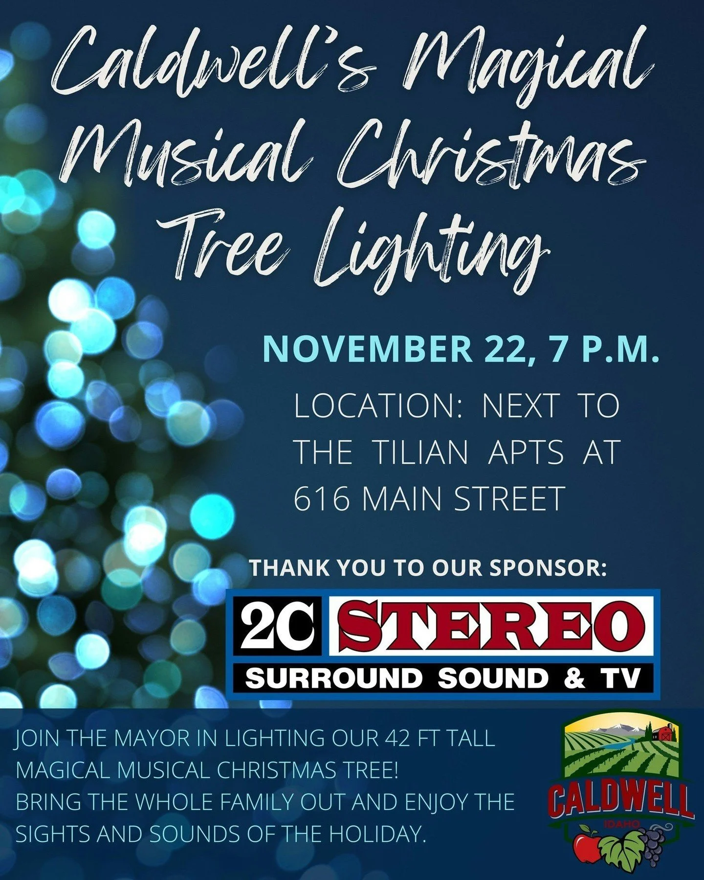 ✨🎄 Introducing Caldwell’s Magical Musical Christmas Tree! 🎄✨
A new holiday tradition begins! Join us as the @Cityofcaldwell  unveils its Magical Musical Christmas Tree—a spectacular display of lights synchronized to festive tunes. 🎶✨