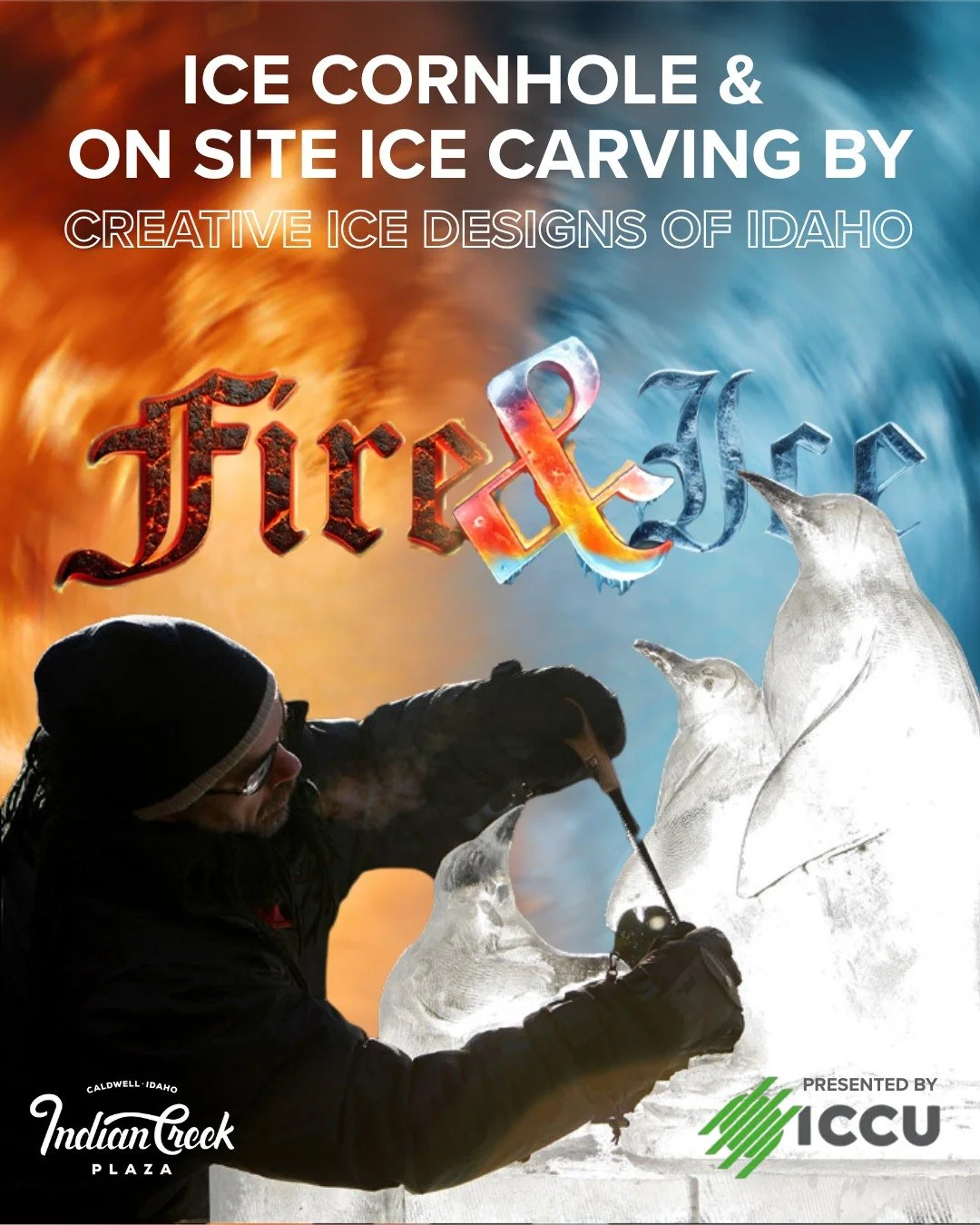 Fire &amp; Ice Winter Festival
Friday, February 13 from 6-9 PM

Creative Ice Designs of Idaho is bringing the chill to Indian Creek Plaza with an epic live ice‑carving exhibition &mdash; complete with ice cornhole! Watch up close as he sculpts custom
