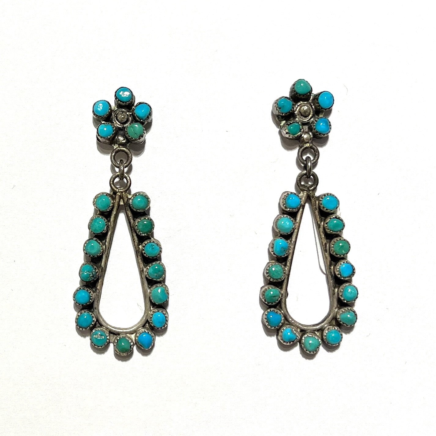 Vintage Zuni Pueblo Petit Point Turquoise Earrings with Teardrop Shape  Hoops — Kimosabé Vintage Southwest - Taos 