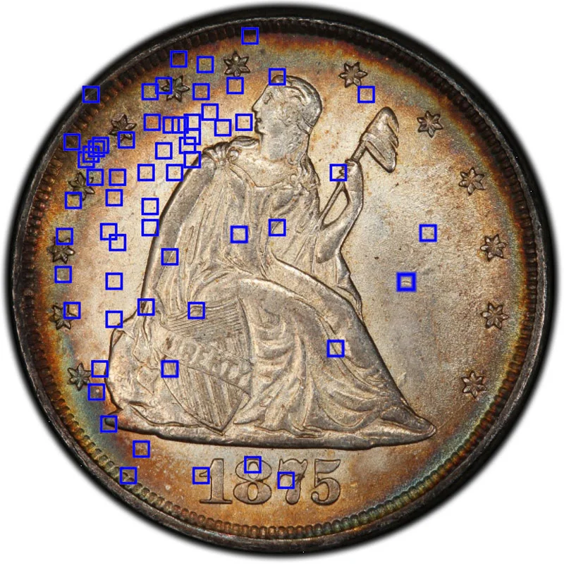 PCGS Gold Shield highlights questionable “keypoints” harvested from their vast proprietary imaging database.
