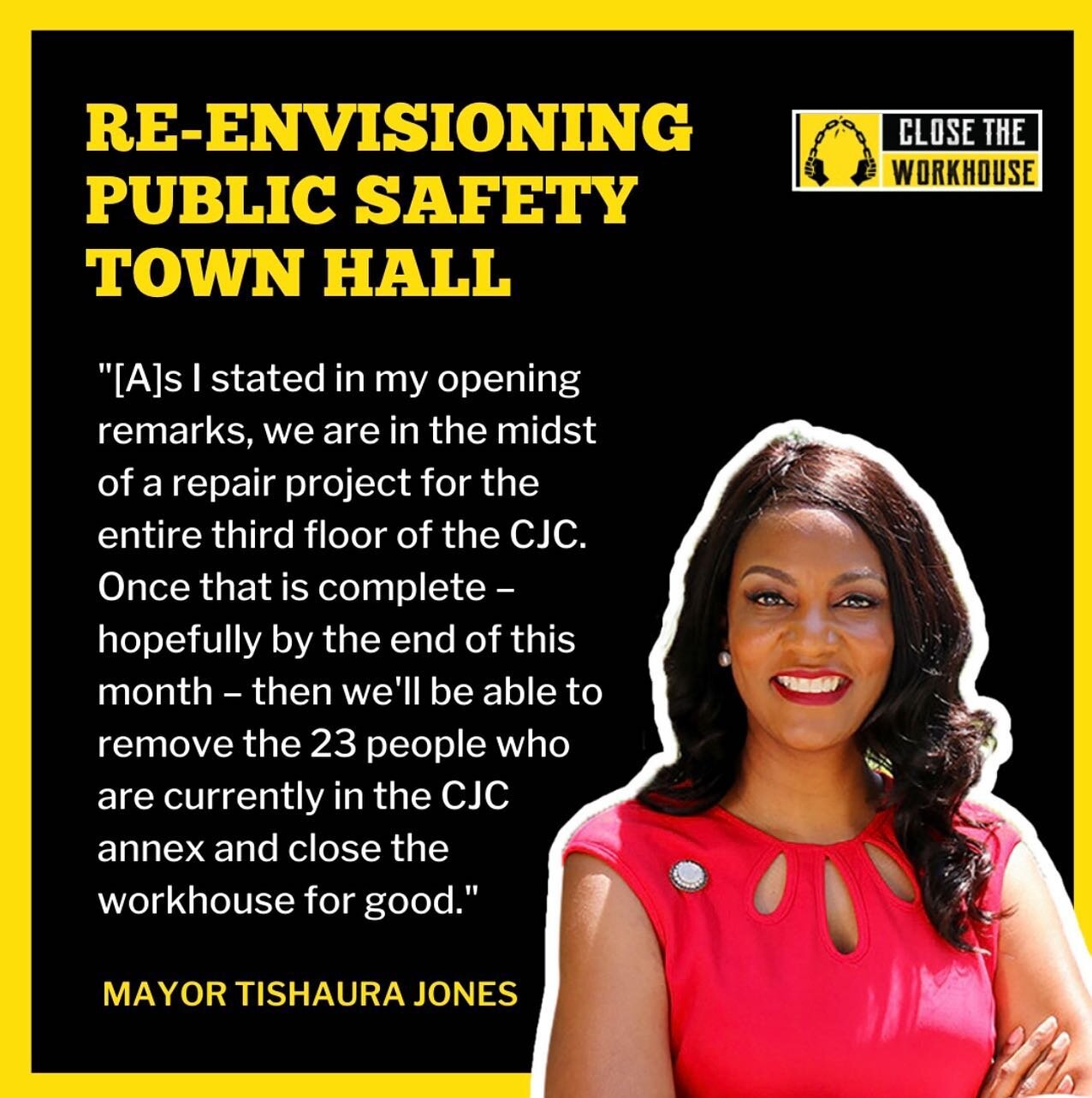 At our Re-envisioning Public Safety Townhall we heard Mayor Jones say, &quot;[A]s I stated in my opening remarks, we are in the midst of a repair project for the entire third floor of the CJC. Once that is complete &ndash; hopefully by the end of thi