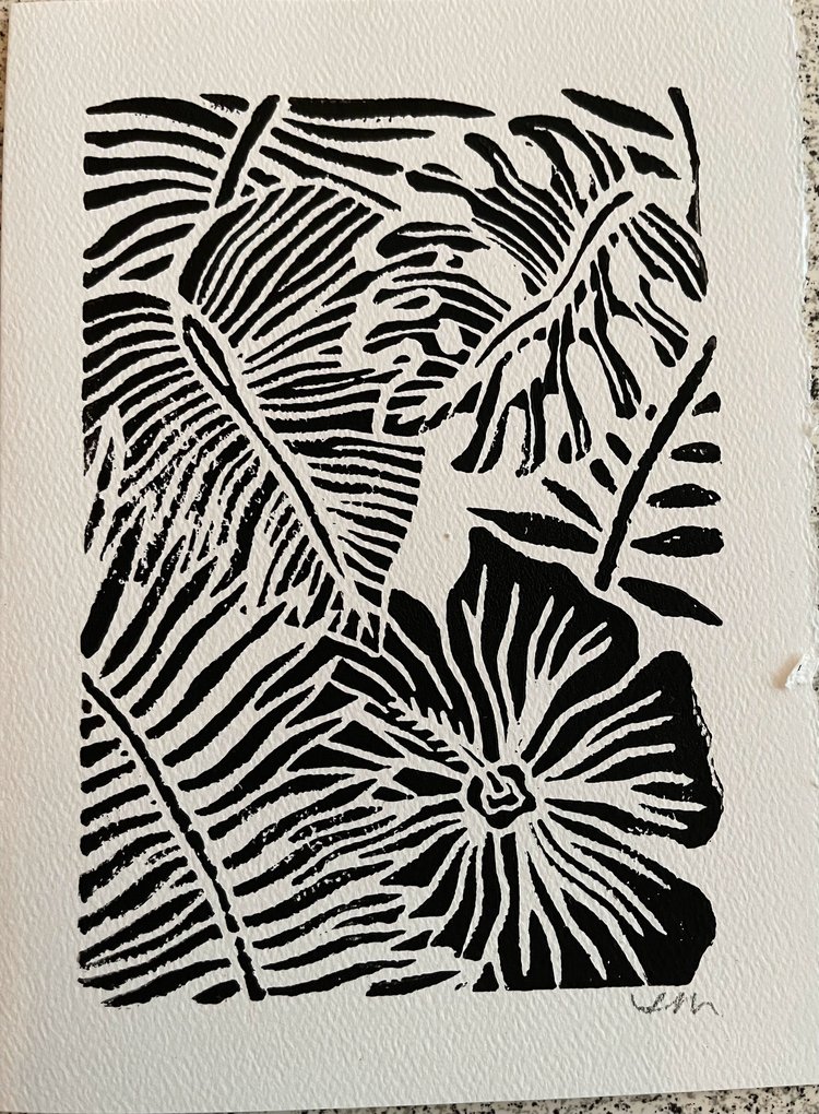 Block Print Art, Garden Girl Flowers