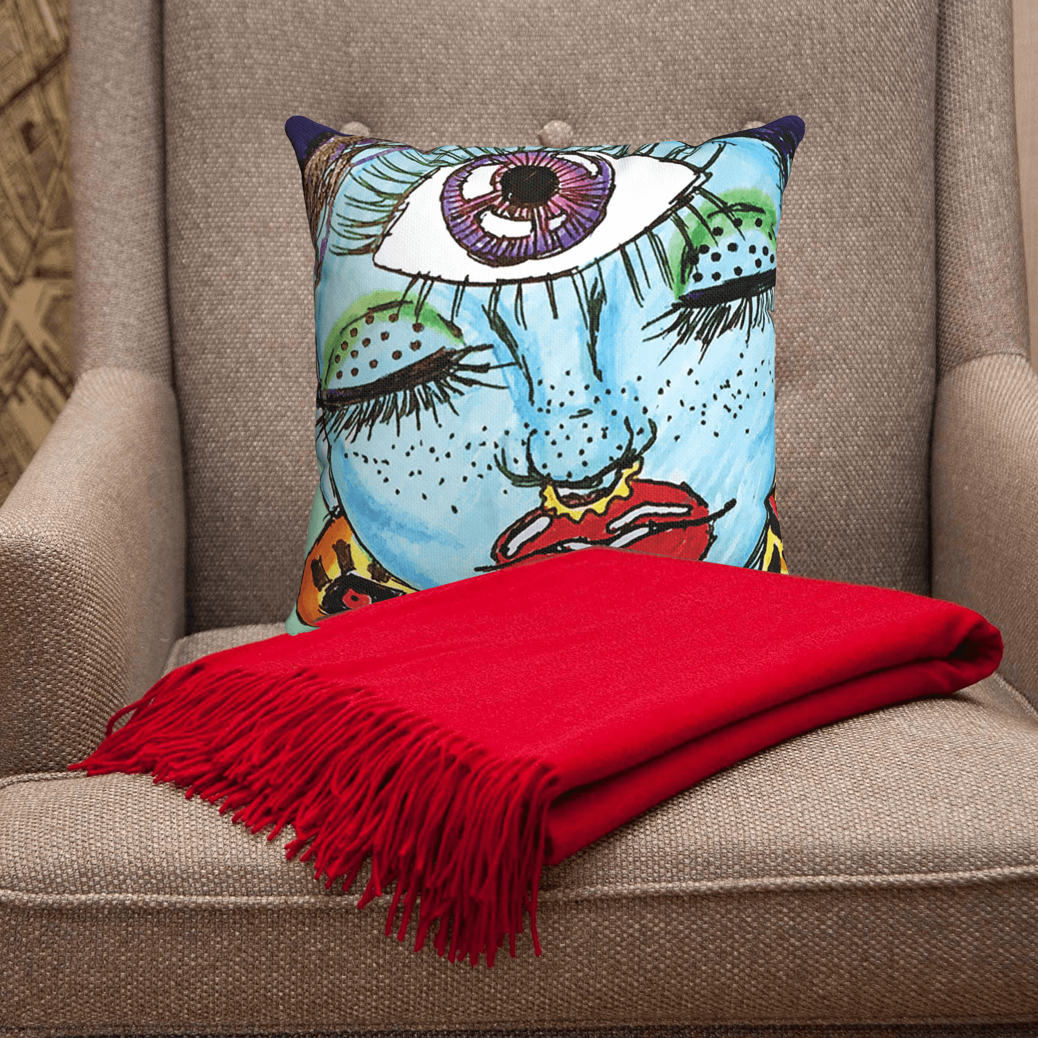 Third Eye Accent Pillow by Ayanna Ali with CUDDLE DREAMS Premium Cashmere Throw Blanket with Fringe