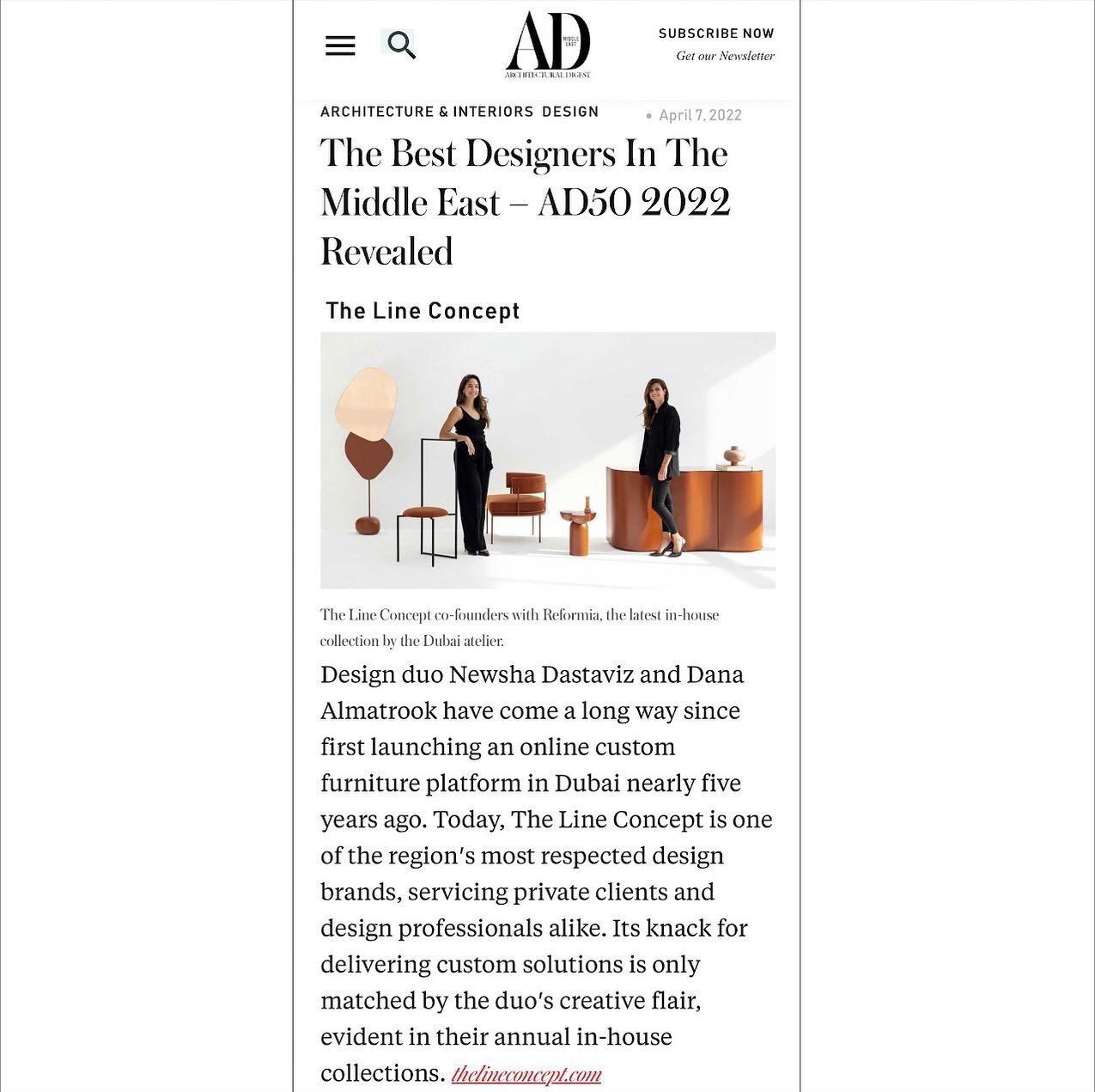 We are thrilled and honored to be included in @admiddleeast AD&rsquo;s Top 50 best designers in Middle East 2022.