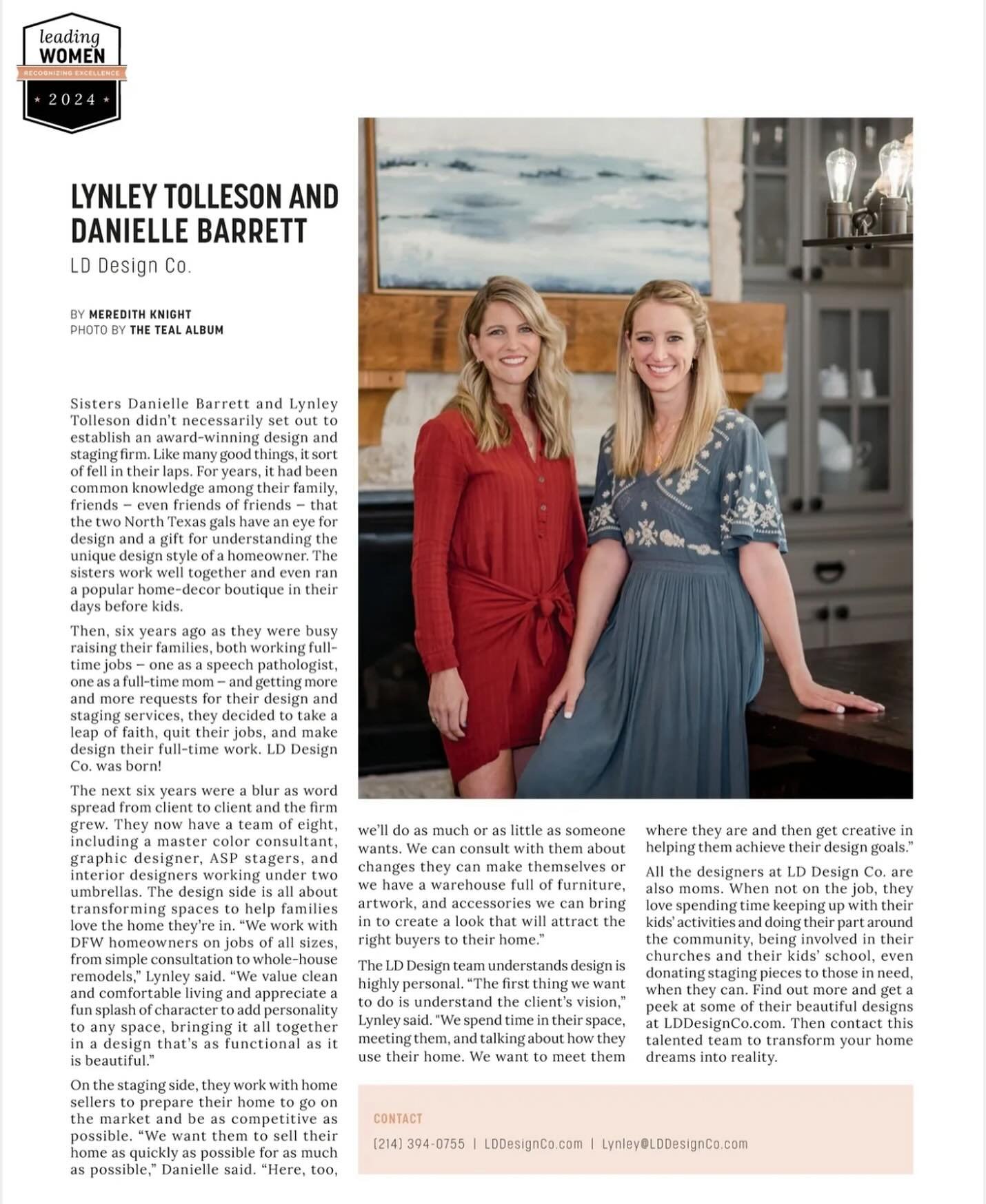 We are so honored to be included in Living Magazine&rsquo;s (McKinney/Allen) special edition featuring Leading Women in the community! 
👏🏼 
We love this community, and we love what we do- helping others create both inspiring and functional spaces f