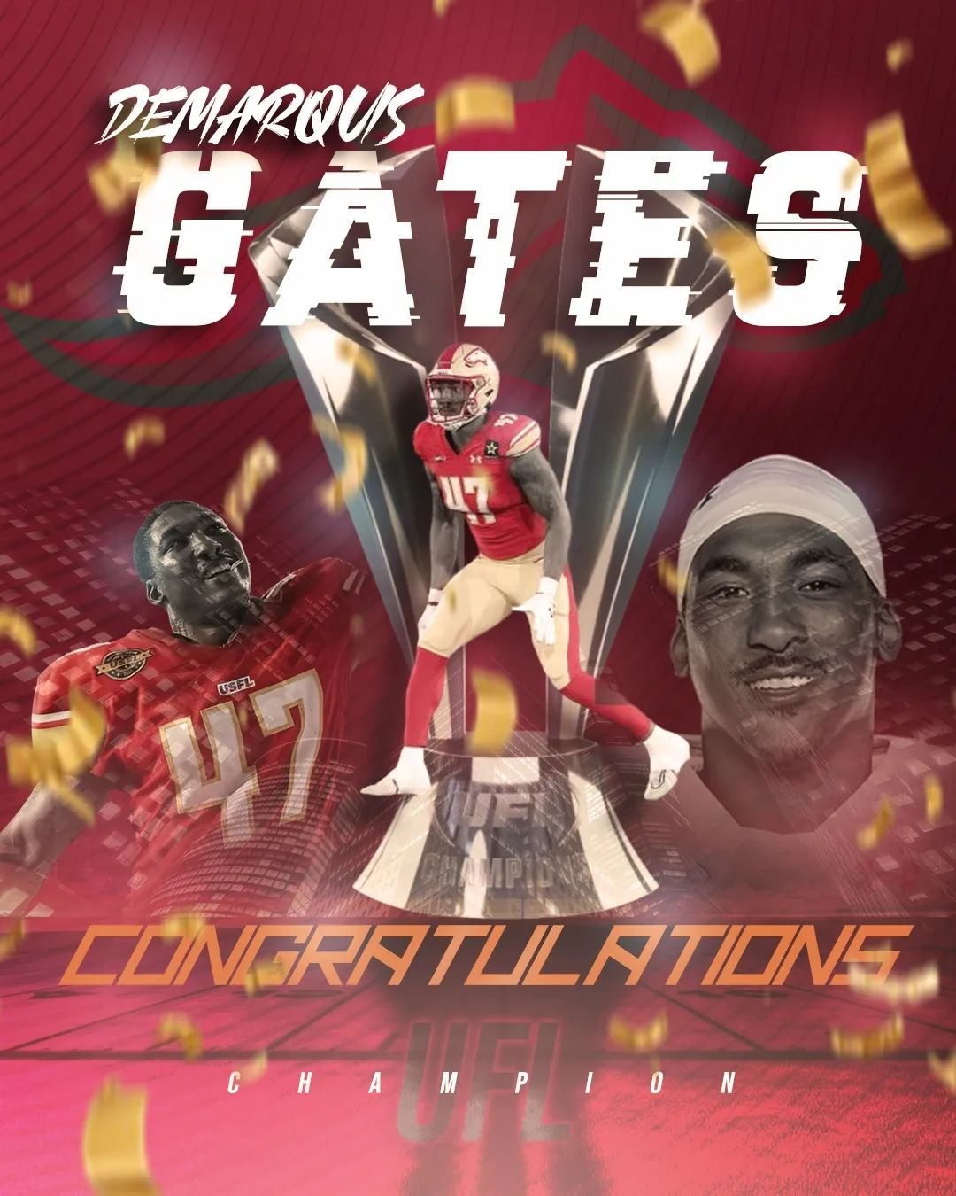 Three-peat greatness! 🏆🏆🏆 Congratulations to DeMarquis Gates (@3_makeplays ) on winning his third UFL championship! Your hard work, dedication, and leadership on the field continue to inspire us all. Here's to more victories and unforgettable mome