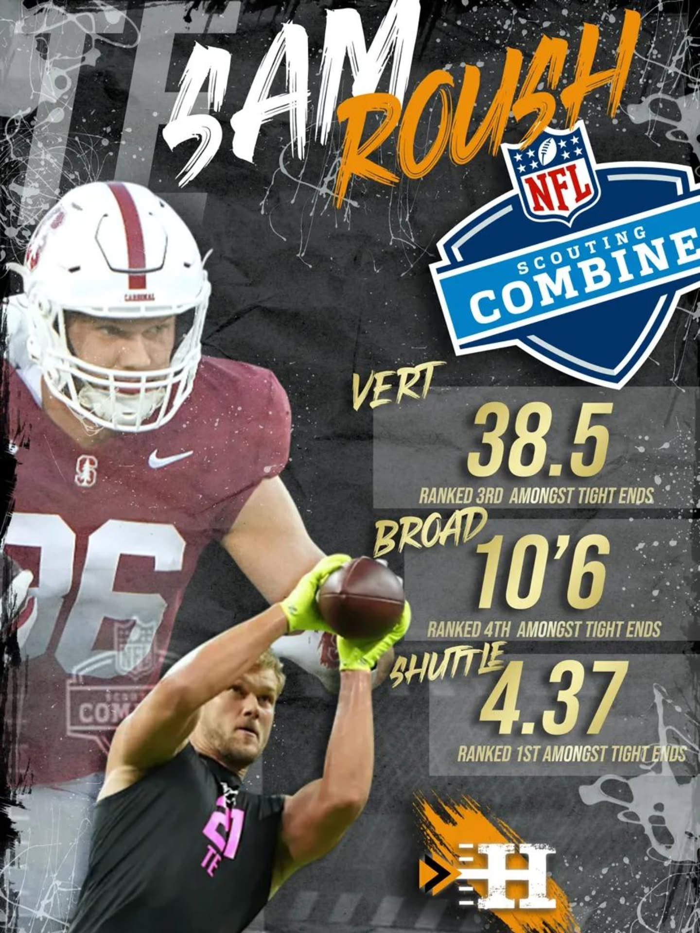 ITH interviewee Sam Roush (@samroush80 ) had a day at the NFL Combine, ranking 3rd in the broad jump 3rd in the vert and 1th in the Shuttle amongst all TE. 

#nflcombine #stanfordfootball #nflprospect #samroush