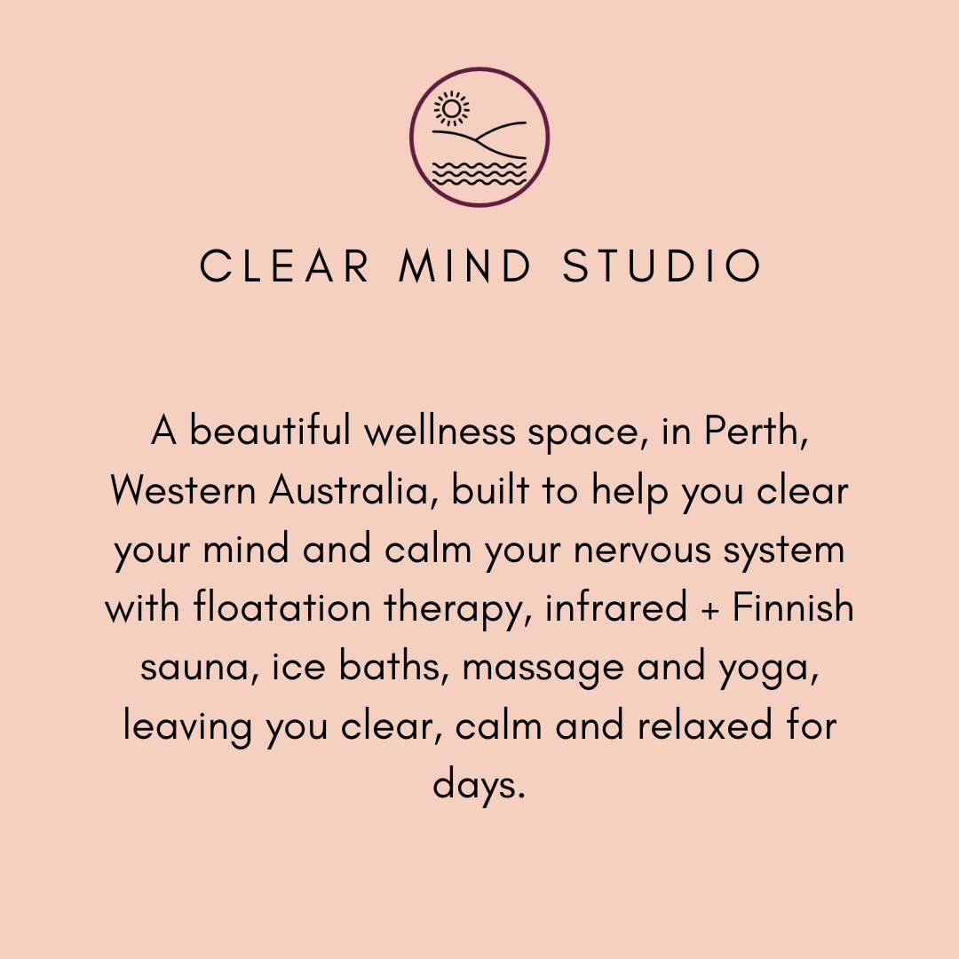 A BEAUTIFUL WELLNESS SPACE, IN PERTH, WESTERN AUSTRALIA, BUILT TO HELP YOU CLEAR YOUR MIND AND CALM YOUR NERVOUS SYSTEM WITH FLOATATION THERAPY, INFRARED + FINNISH SAUNA, ICE BATHS, MASSAGE AND YOGA, LEAVING YOU CLEA.png