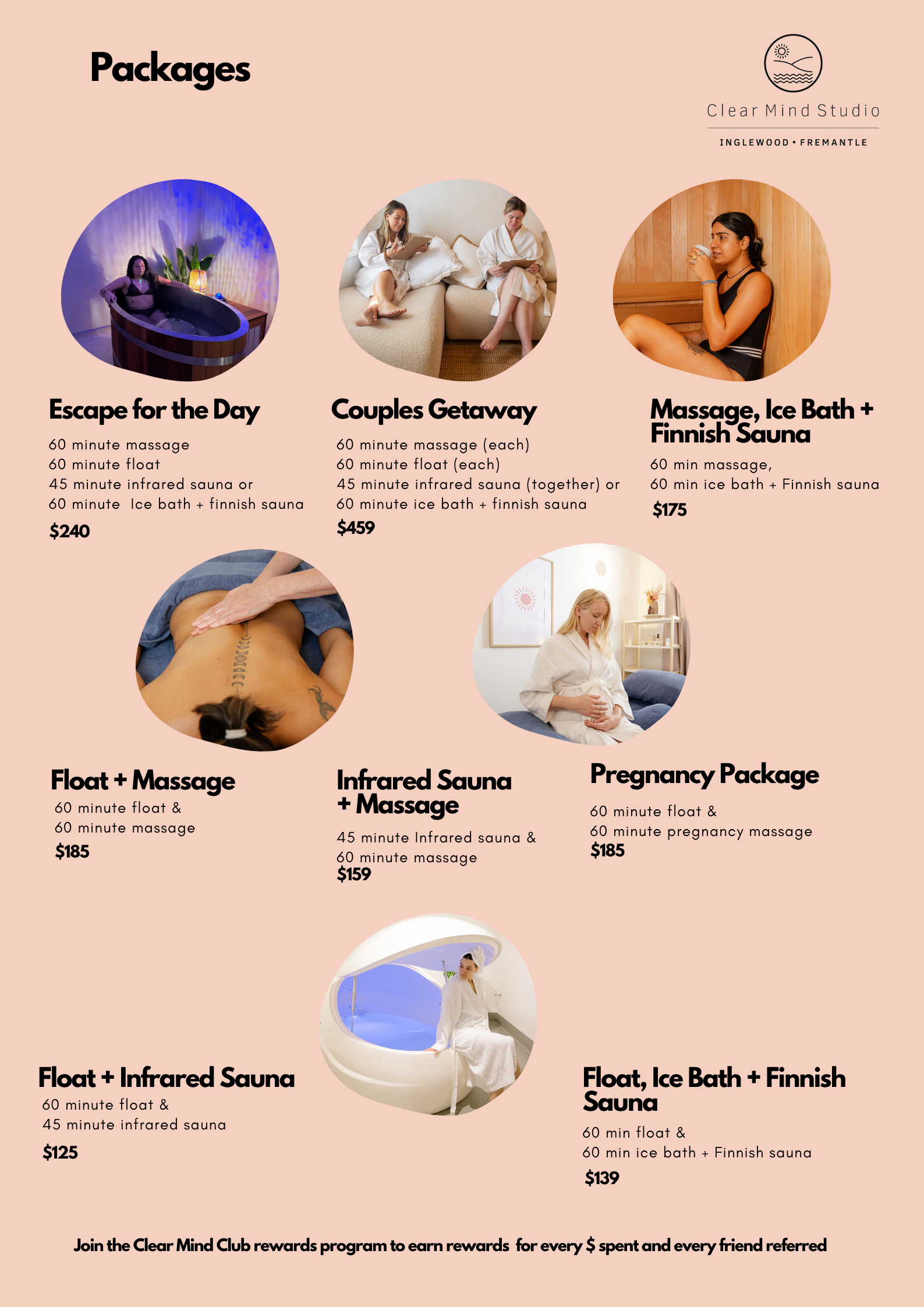 wellness packages at clear mind studio price list