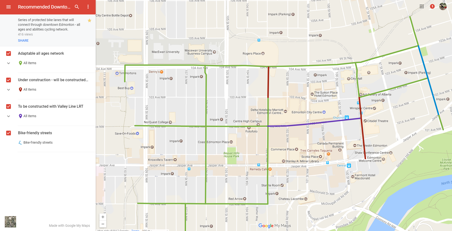 Downtown Bike Network map — Bike Edmonton