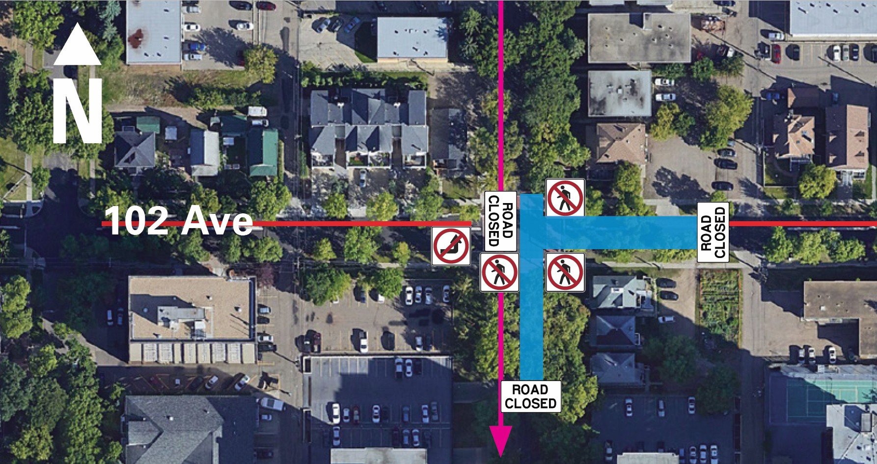 121 St bike lane detour, 102 Ave bike lane closure