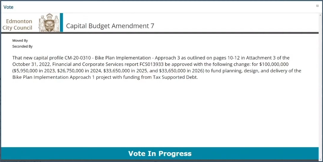 Amendment 7 motion to fund the Bike Plan