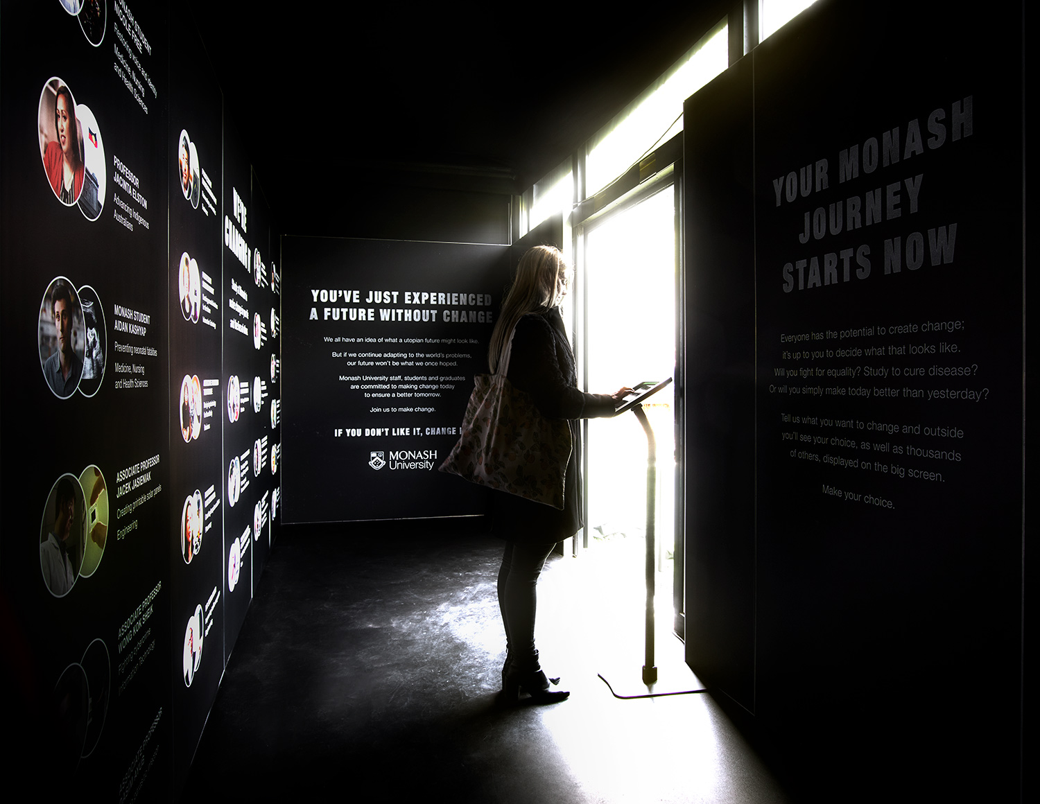 As well as working on the conceptual & final designs of much of the products, I also created signage and exit walls. Information heavy, but laid out simply to showcase alumni and professors who are working to change the world.