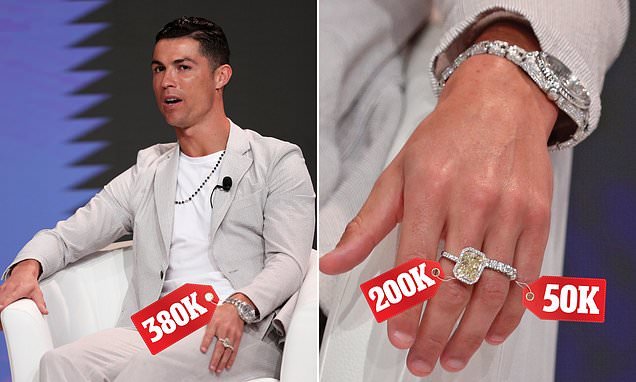 Ronaldo shows off £1.4m diamond watch during Usyk, Fury fight