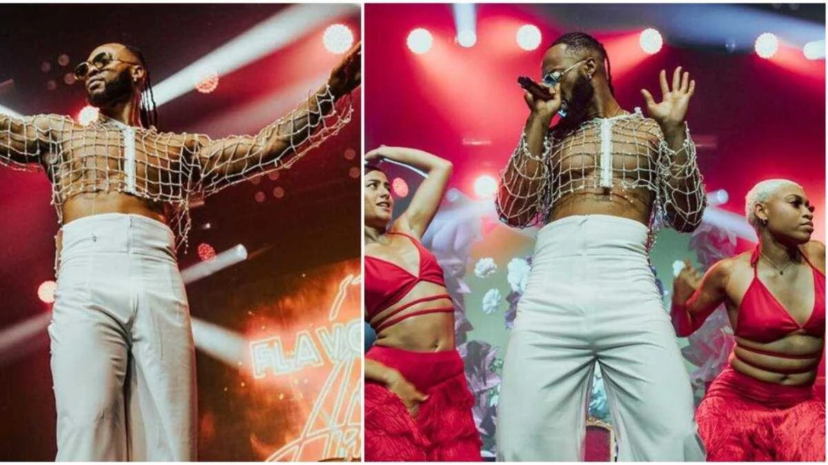 Mixed Reactions As Singer Flavour Wears Corset Two-Piece During Stage Performance.
