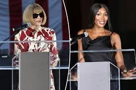 Supermodel Naomi Campbell and media executive Anna Wintour clash onstage at a fashion event.