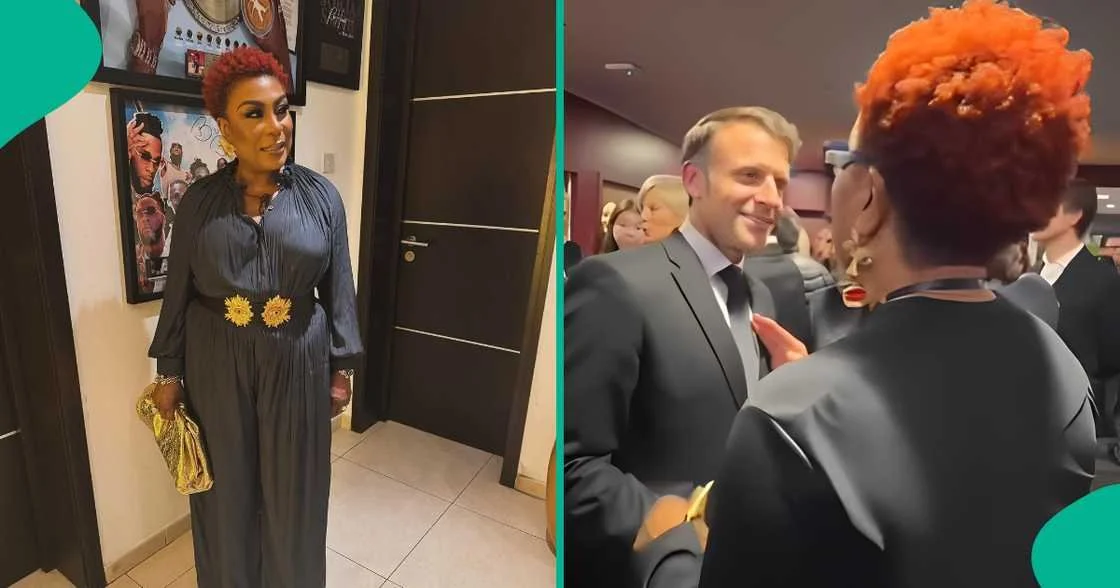 Burna Boy’s Mother Spotted Conversing with French President Macron at Paris Gala