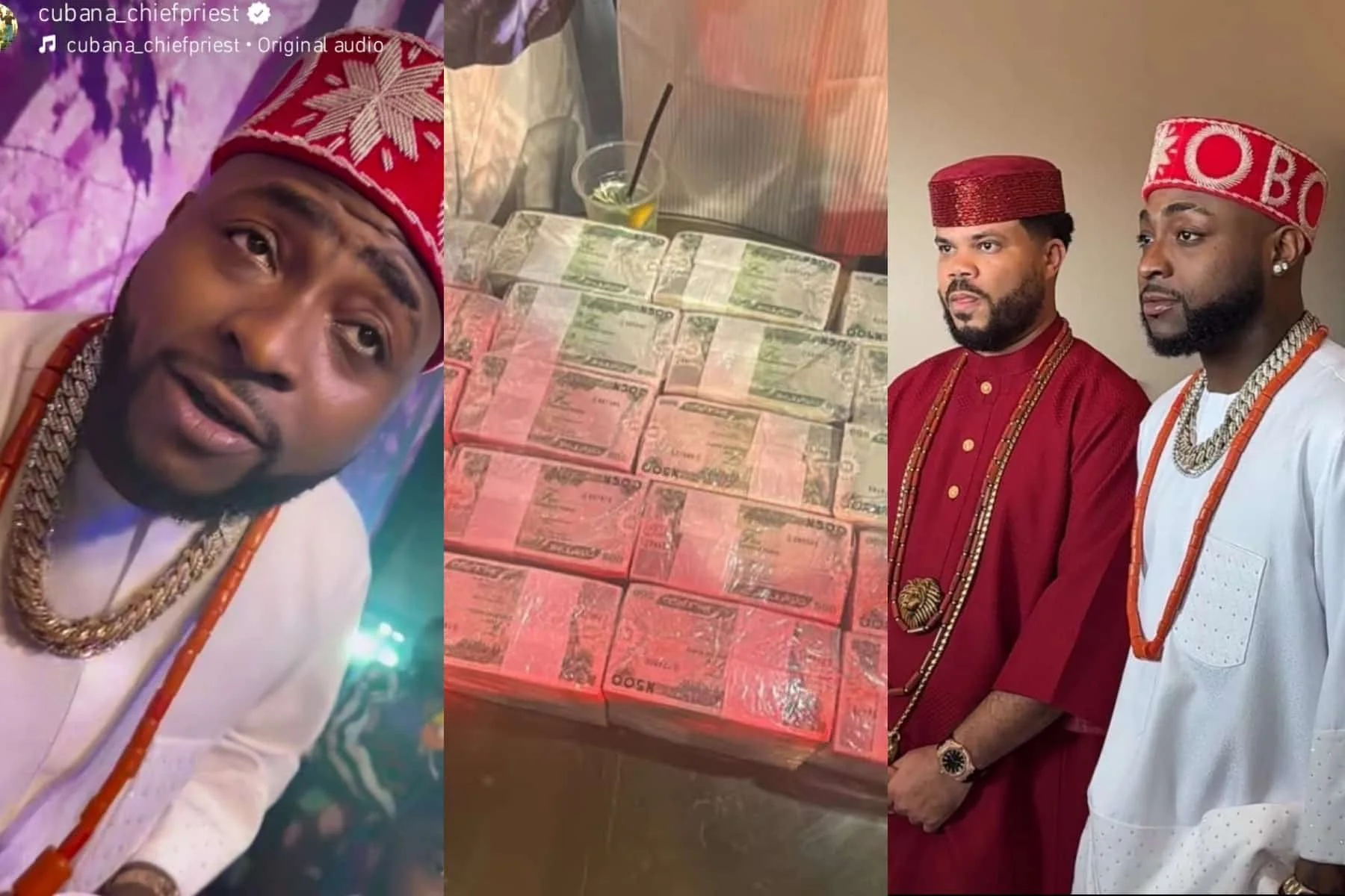 Cubana Chiefpriest Turns Heads with Lavish Display of Wealth at Davido’s Manager’s Wedding