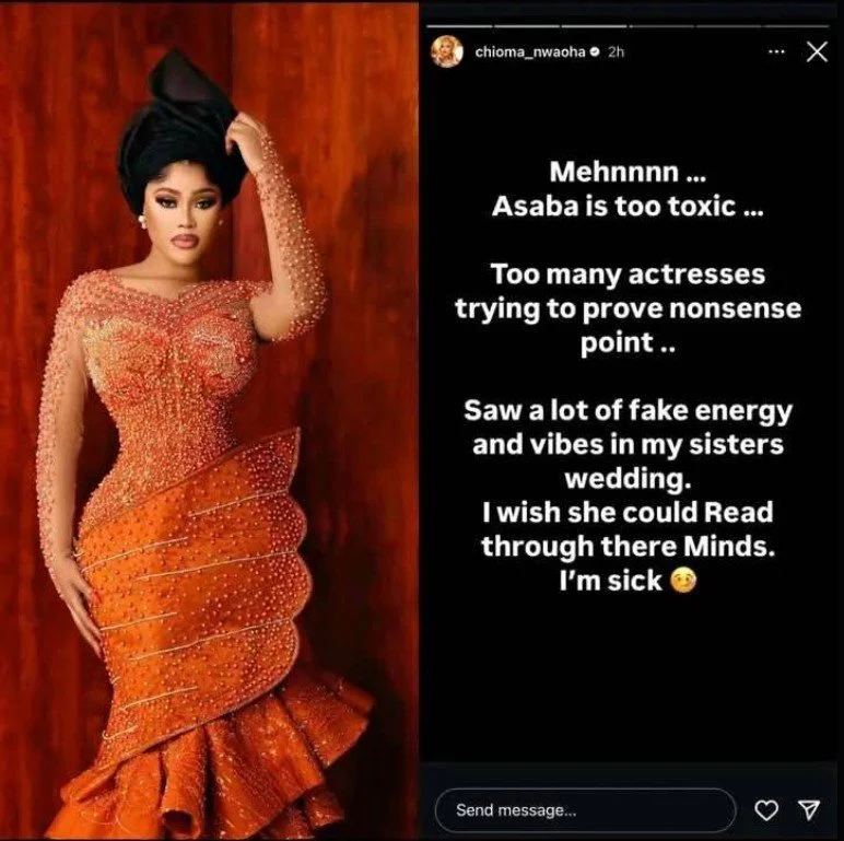 “Chioma Nwaoha Calls Out ‘Fake Energy’ in Asaba Nollywood Circle After Ruby Ojiakor’s Wedding”