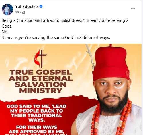 Yul Edochie Sparks Debate Over Religion: "Being a Christian and a Traditionalist Means Serving the Same God in Two Ways"