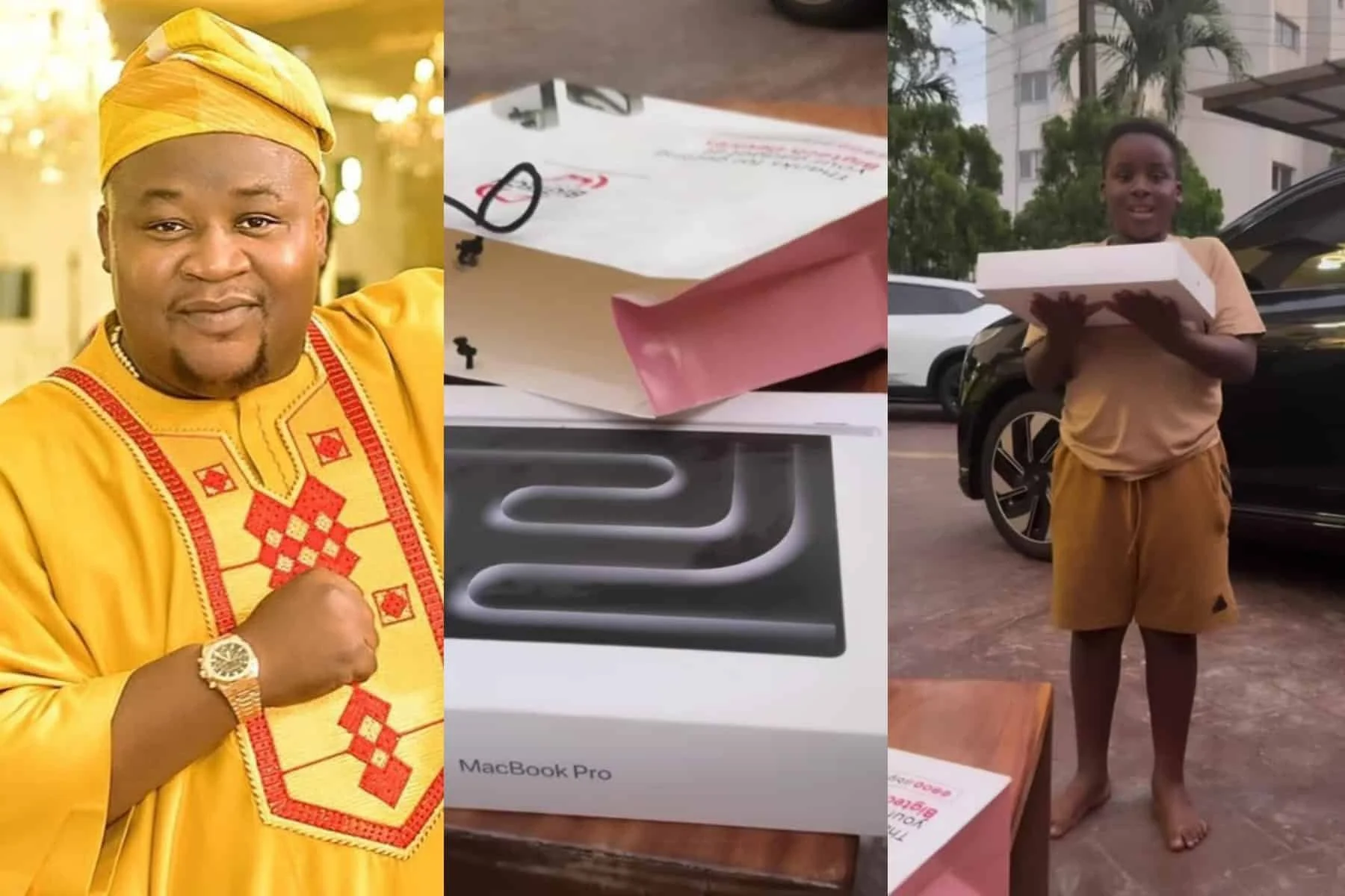 Cubana Chiefpriest Gifts Son New MacBook, Hails Him for Showing Leadership