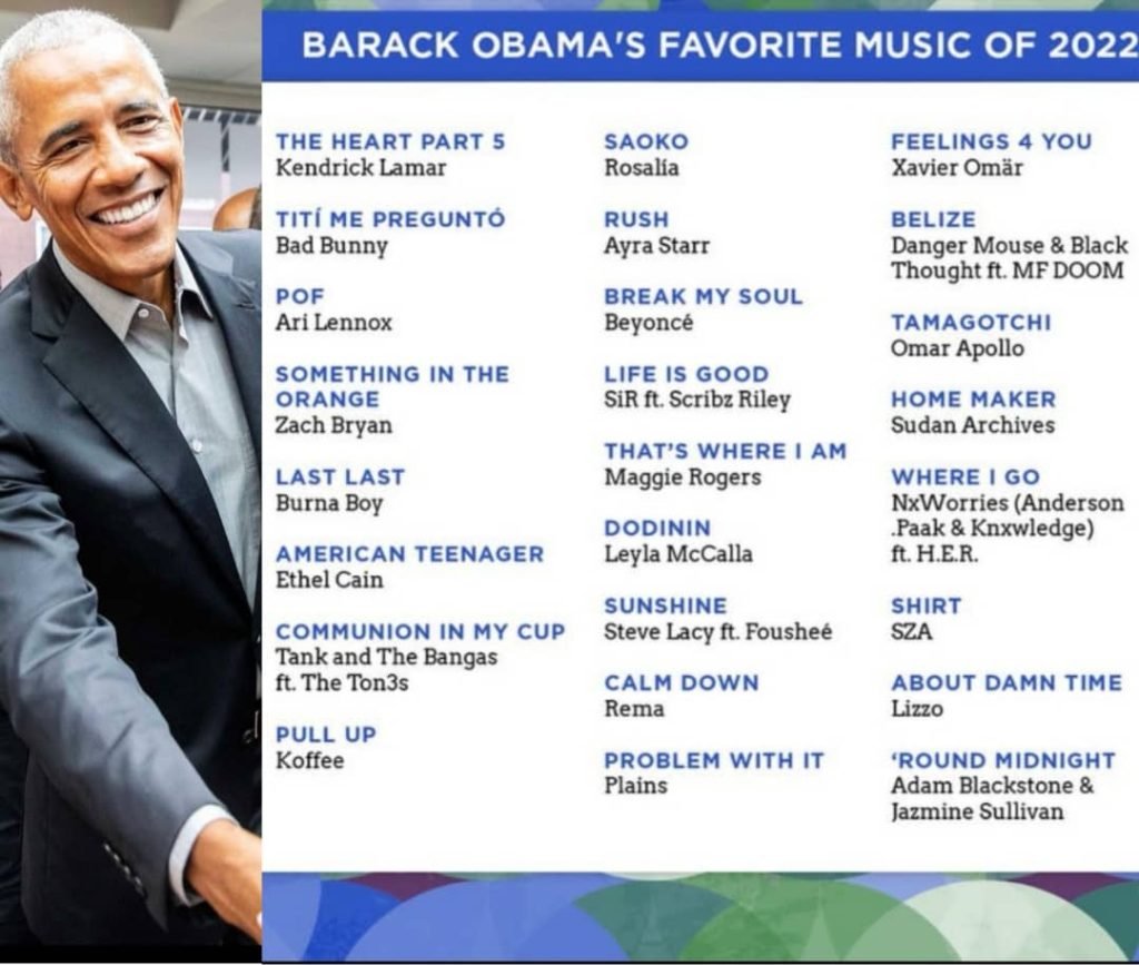 Former President Barack Obama shares playlist of favorite music