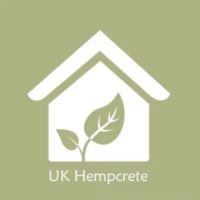 Logo of a house with a leaf inside and the text 'UK Hemprete' underneath, on a light green background.
