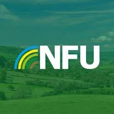 The NFU logo with green and yellow curved lines on a green landscape background.