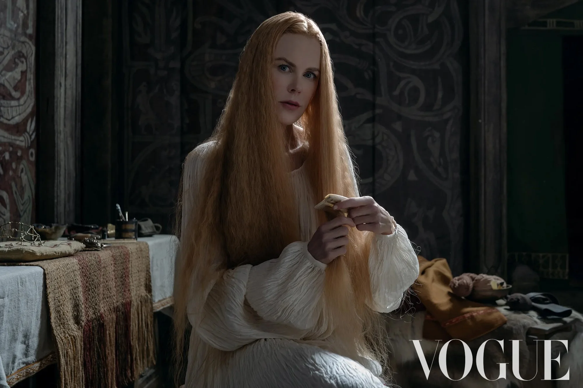 “Vogue” Nicole Kidman as Queen Gudrún in The Northman. How The Northman’s Costume Designer Brought the Viking World to Bold, Breathtaking Life.    .    Linda Muir Costume Designer @lindamuircostumedesign     .    Maralyn Sherman Hair Designer &amp; 