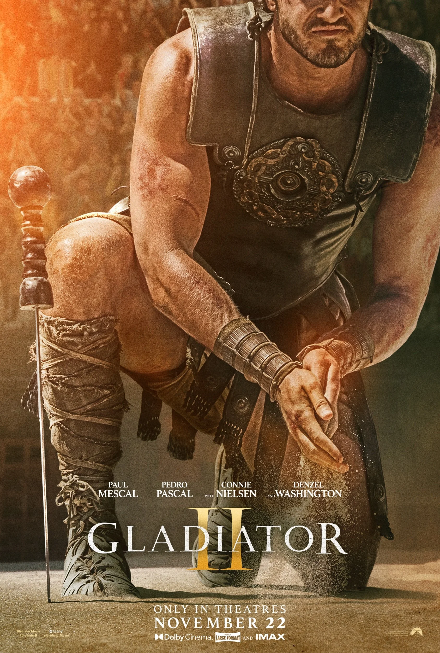  NEW first poster for “Gladiator II” has been released! The trailer for #GladiatorII debuts Tomorrow.  📸 @aidanmonaghanphotographer / Paramount Pictures  Mark your calendars! “Gladiator II” hits cinemas in November 2024.  #GladiatorII #RidleyScott #