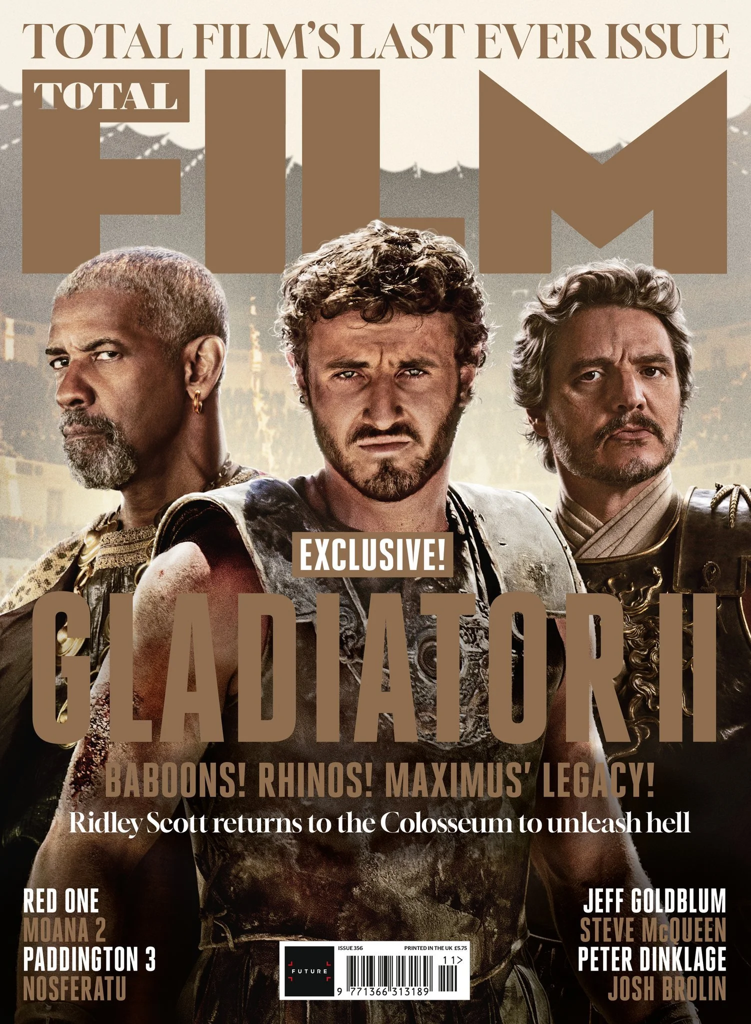  Gladiator II on the cover of Total Film’s Last Ever Issue! Exclusive interviews with Ridley Scott, Paul Mescal, Denzel Washington, and more as they prepare to return to the Colosseum for this action-packed sequel. ⚔️  @totalfilm Sorry to hear this i