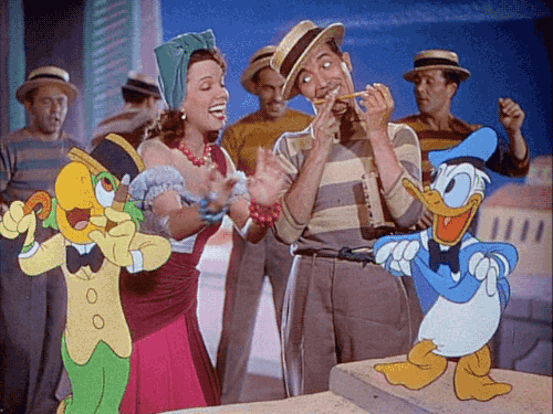 Aurora Miranda dances with Donald and José