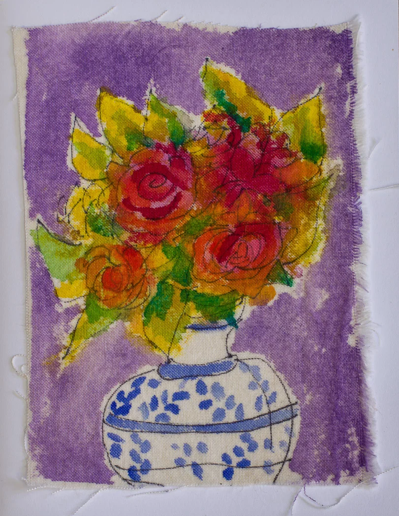 Red Flowers in Blue & White Vase Greeting Card Set